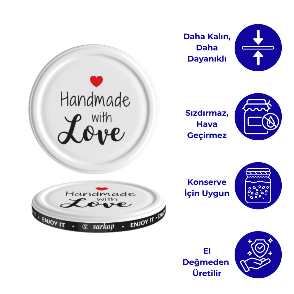 Hijyenik Paketli 10 Adet Kavanoz Kapağı Homemade Modeller 82 mm Beyaz