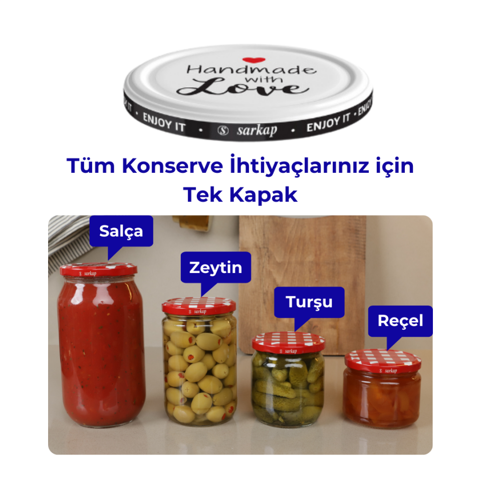 Hijyenik Paketli 10 Adet Kavanoz Kapağı Homemade Modeller 82 mm Beyaz