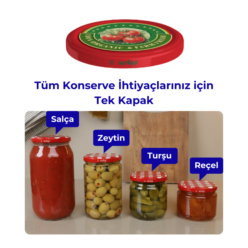 Hijyenik Paketli 10 Adet Kavanoz Kapağı Domates Desenler 82 mm RedTomatoes