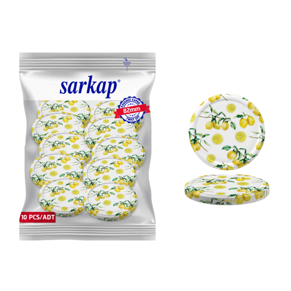 Hijyenik Paketli 10 Adet Kavanoz Kapağı Meyve Desenler 82 mm Çilek