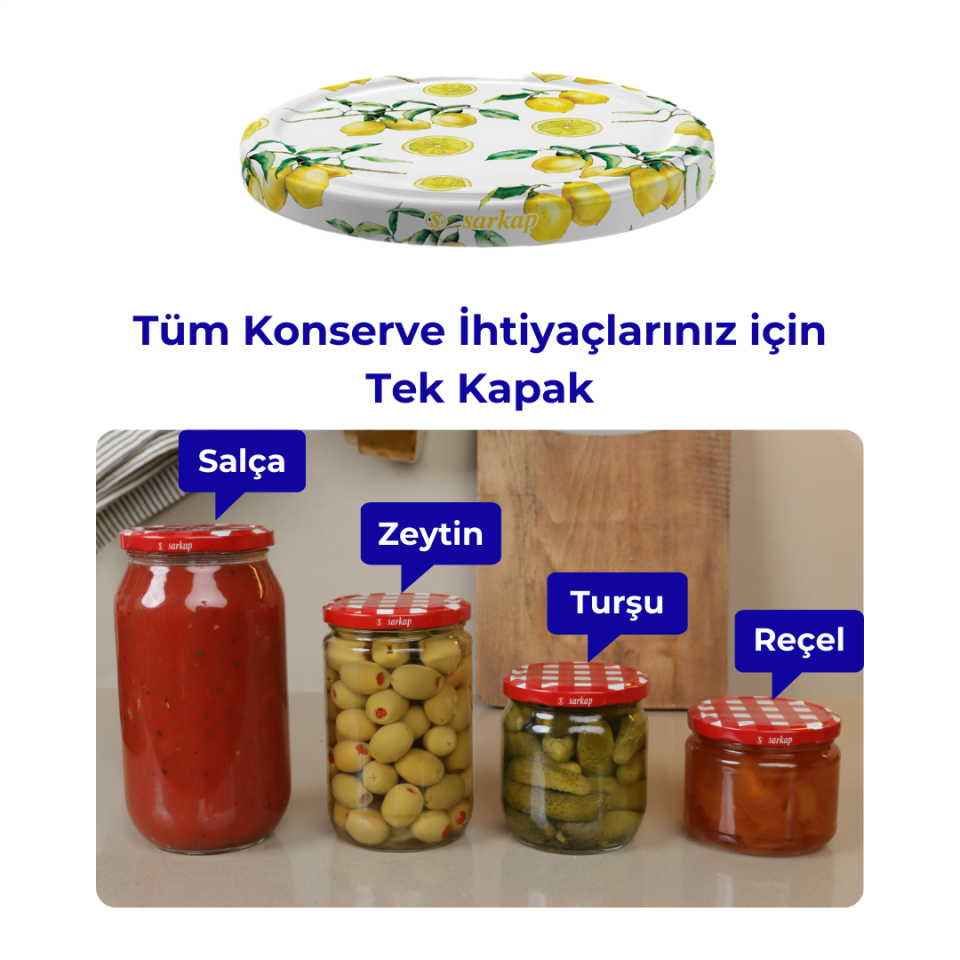 Hijyenik Paketli 10 Adet Kavanoz Kapağı Meyve Desenler 82 mm Çilek