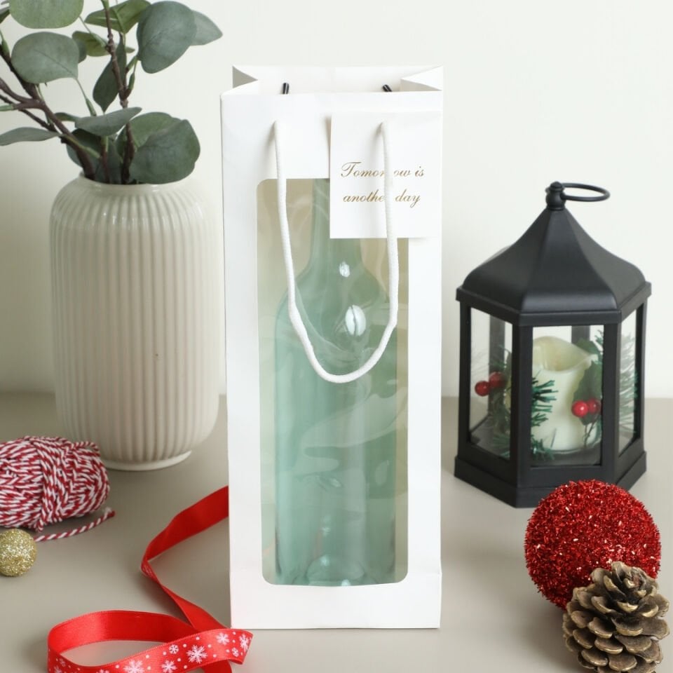 3'lü Burgu Saplı Pencereli Hediyelik Karton Çanta - 35x24 cm PENCERELİ