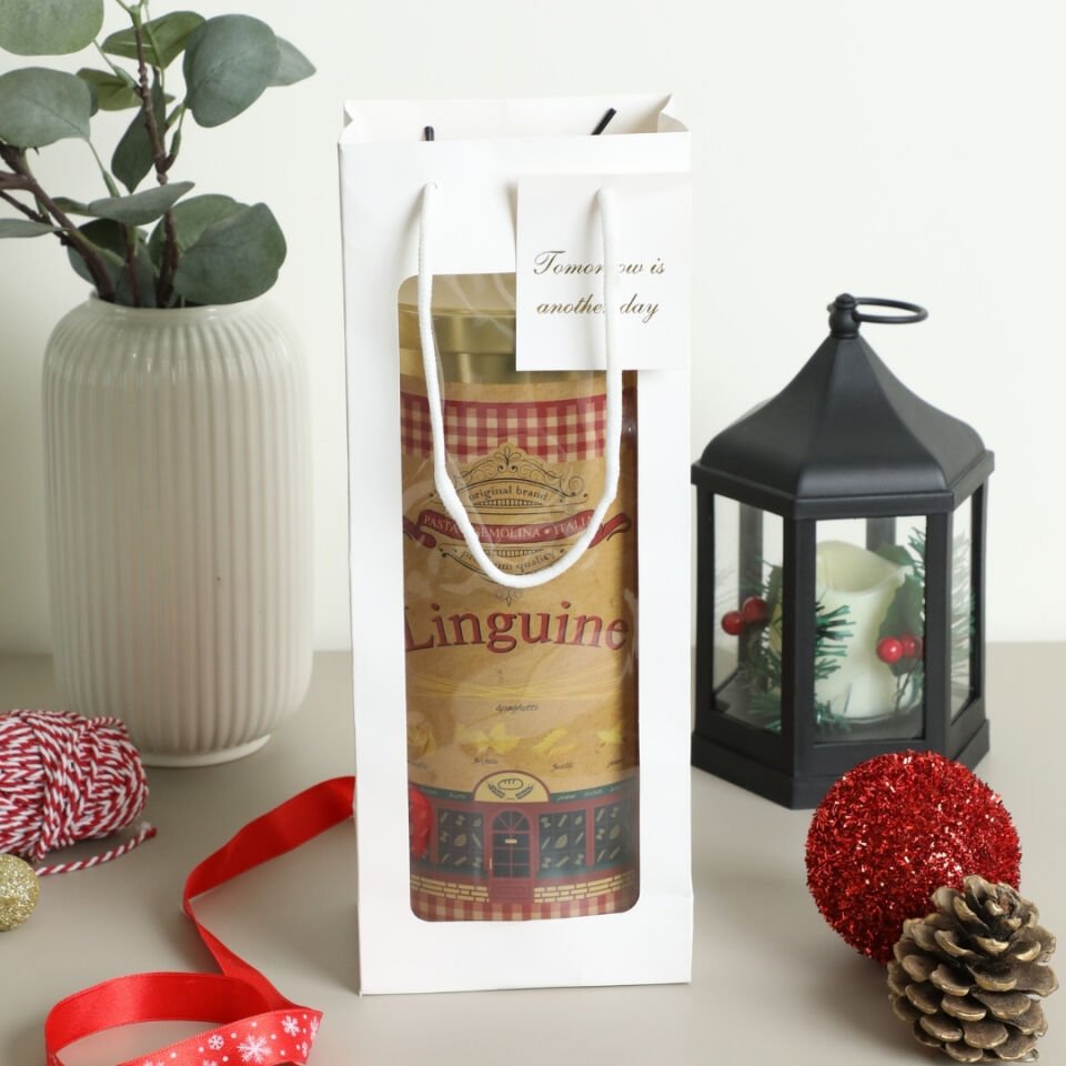 3'lü Burgu Saplı Pencereli Hediyelik Karton Çanta - 35x24 cm PENCERELİ