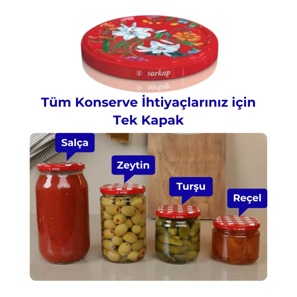 Hijyenik Paketli 10 Adet Kavanoz Kapağı Çiçek Desenler 82 mm BORDO