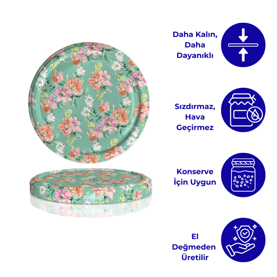 Hijyenik Paketli 10 Adet Kavanoz Kapağı Çiçek Desenler 82 mm Yeşil