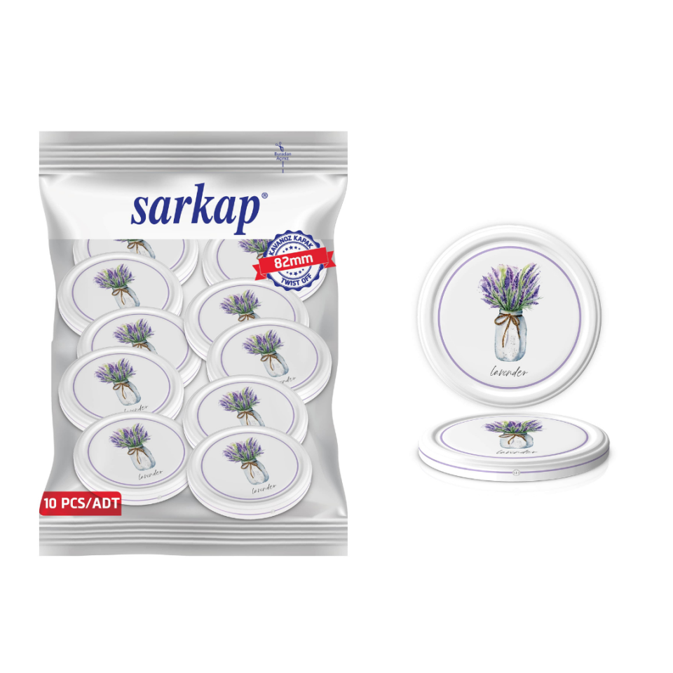 Hijyenik Paketli 10 Adet Kavanoz Kapağı Çiçek Desenler 82 mm Lavender