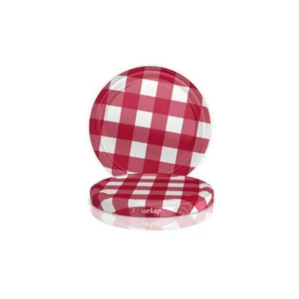 Hijyenik Paketli 10 Adet Kavanoz Kapağı - Ekose Koyu Kırmızı - 66mm