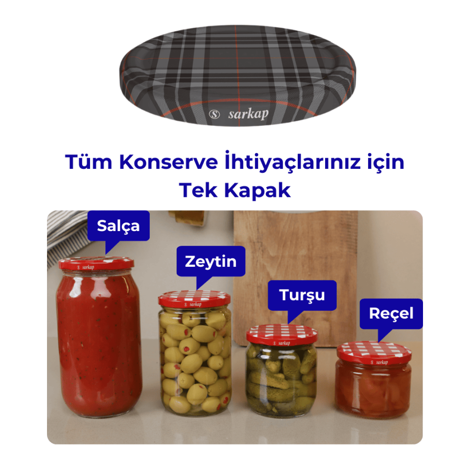 Hijyenik Paketli 10 Adet Kavanoz Kapağı Ekose Desenler 82 mm GriEkose