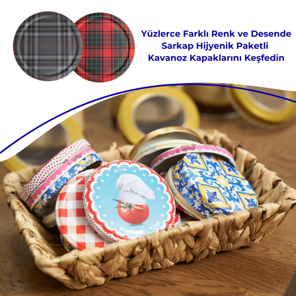 Hijyenik Paketli 10 Adet Kavanoz Kapağı Ekose Desenler 82 mm GriEkose