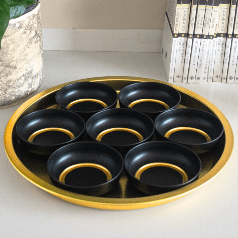 Sarkap Home 7'li Çerezlik ve Tepsi Seti Siyah-Gold