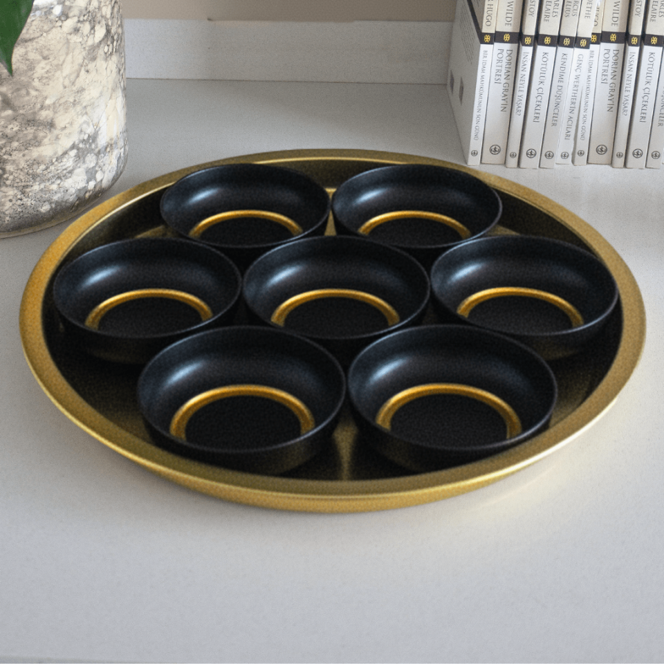 Sarkap Home 7'li Çerezlik ve Tepsi Seti Siyah-Gold