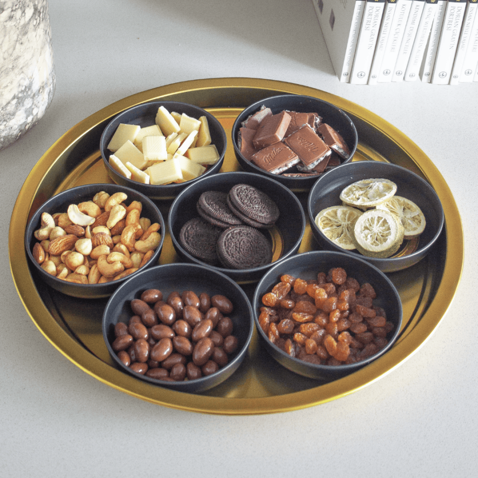 Sarkap Home 7'li Çerezlik ve Tepsi Seti Siyah-Gold