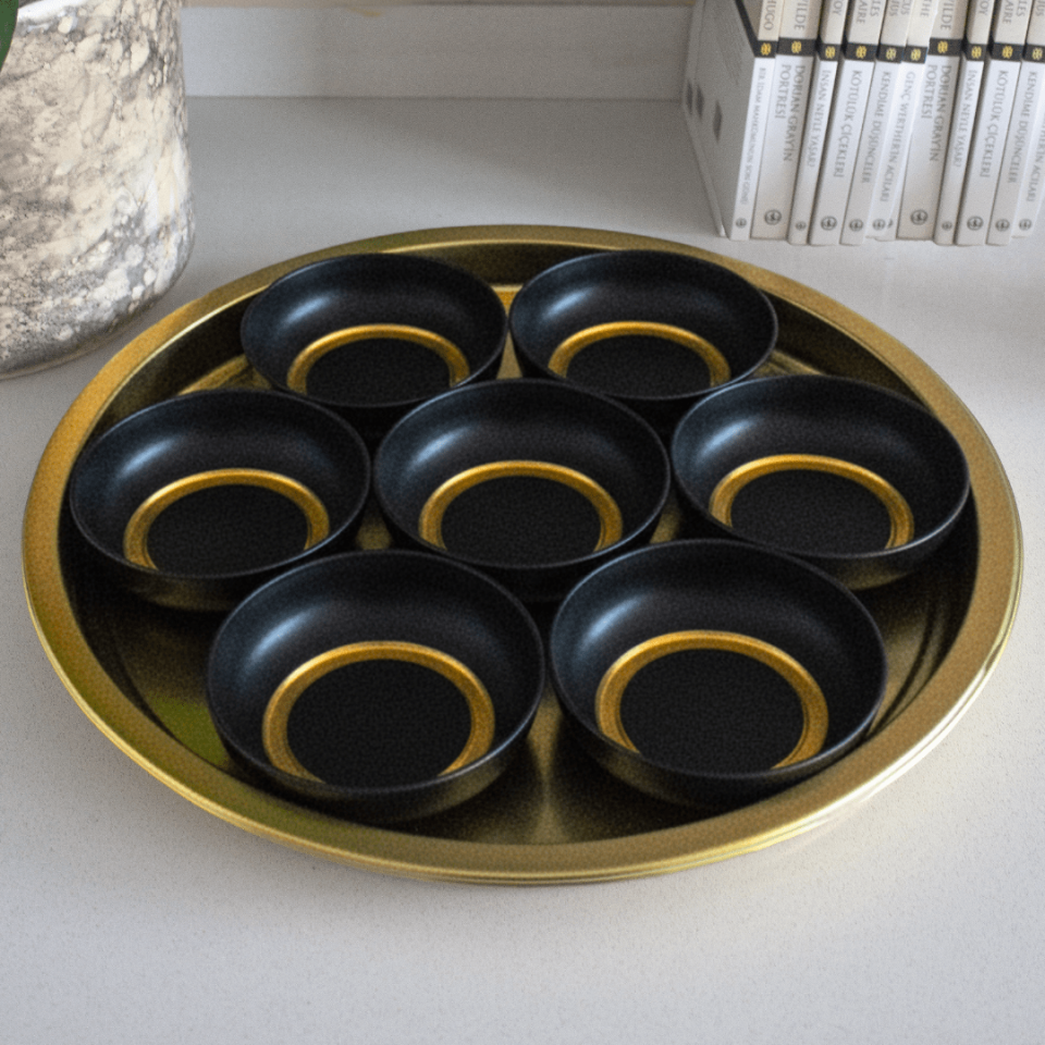 Sarkap Home 7'li Çerezlik ve Tepsi Seti Siyah-Gold