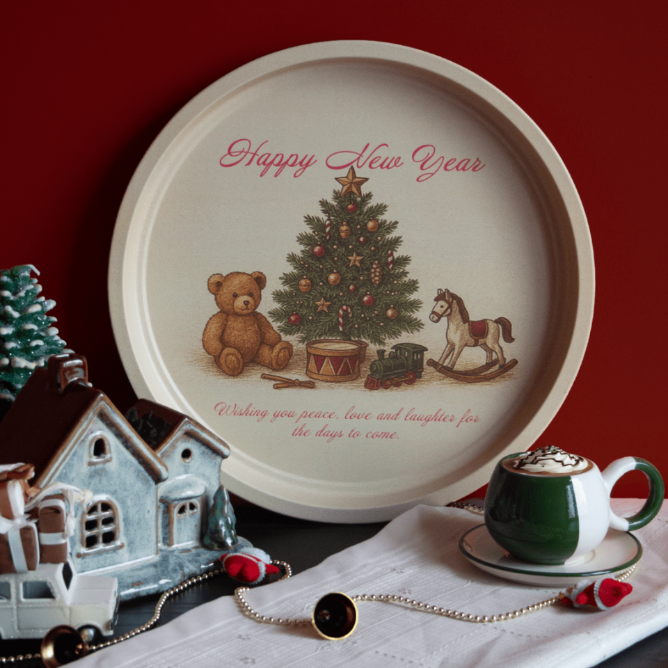 Sarkap Home Yılbaşı Desenli Dekoratif Metal Tepsi - Happy New Year GingerBread