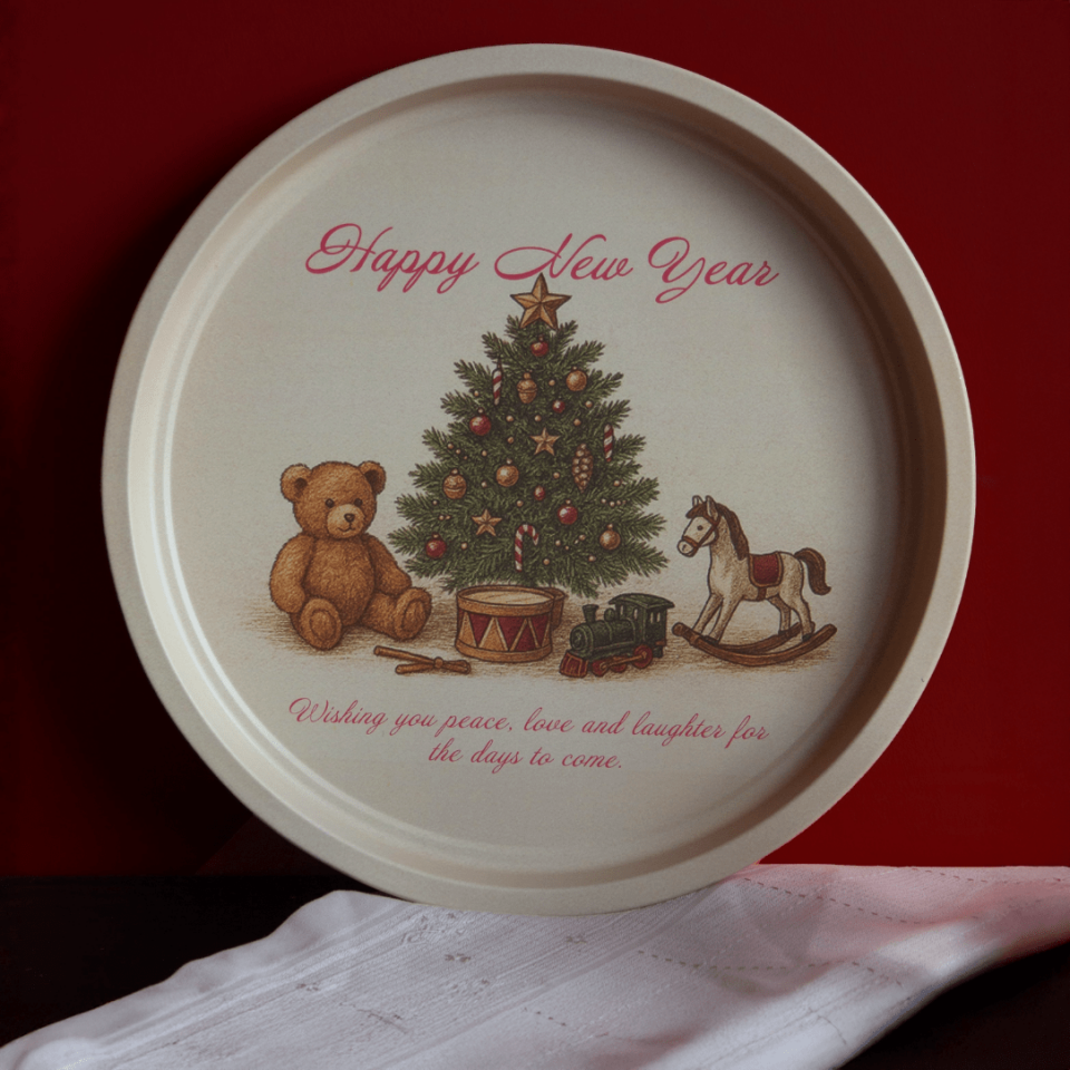 Sarkap Home Yılbaşı Desenli Dekoratif Metal Tepsi - Happy New Year