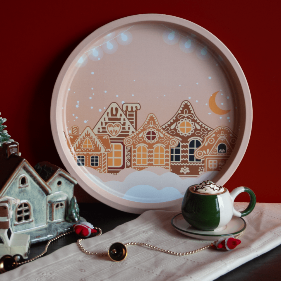 Sarkap Home Yılbaşı Desenli Dekoratif Metal Tepsi - Happy New Year PinkMidnight