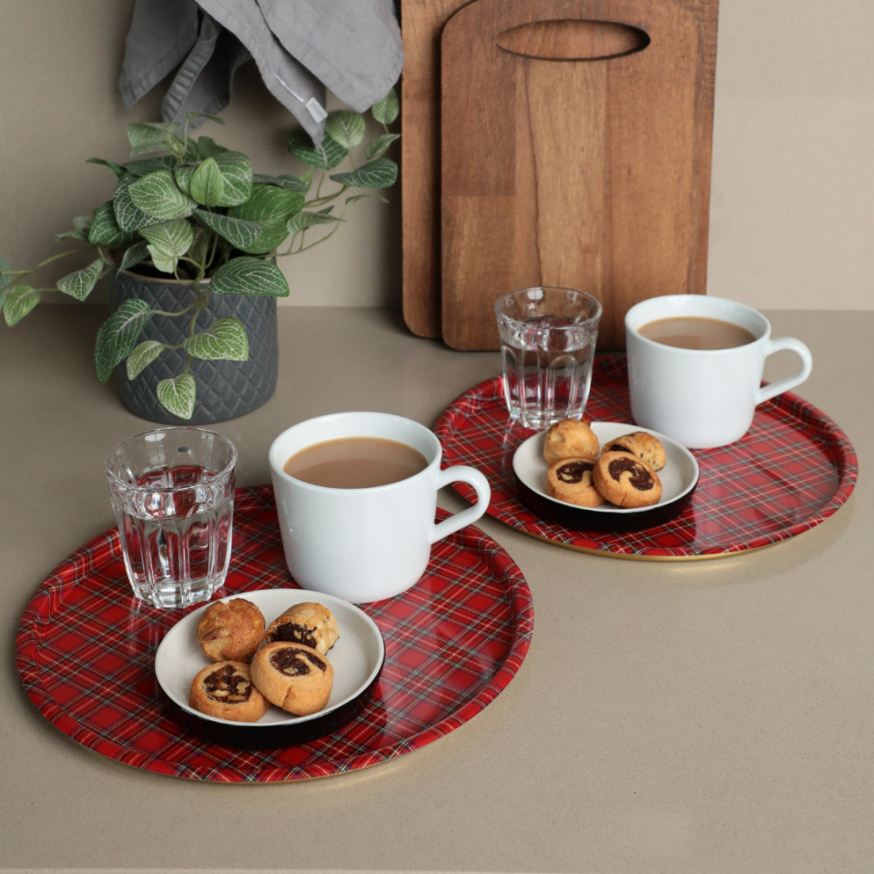 Sarkap Home 2'li Yuvarlak Sunumluk Tepsi KırmızıEkose