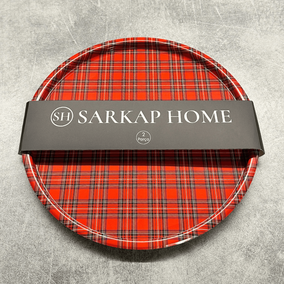 Sarkap Home 2'li Yuvarlak Sunumluk Tepsi KırmızıEkose