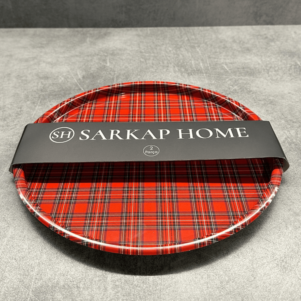 Sarkap Home 2'li Yuvarlak Sunumluk Tepsi KırmızıEkose