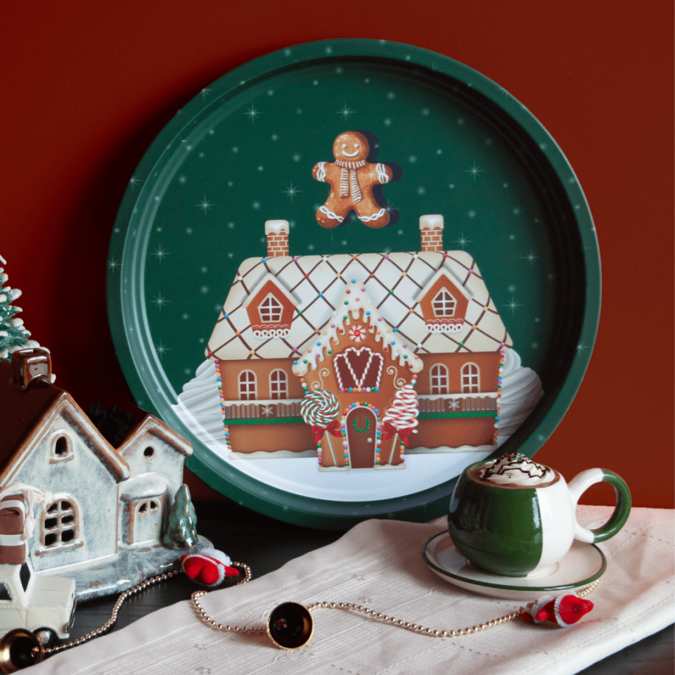 Sarkap Home Yılbaşı Desenli Dekoratif Metal Tepsi - Happy New Year BreadHouse