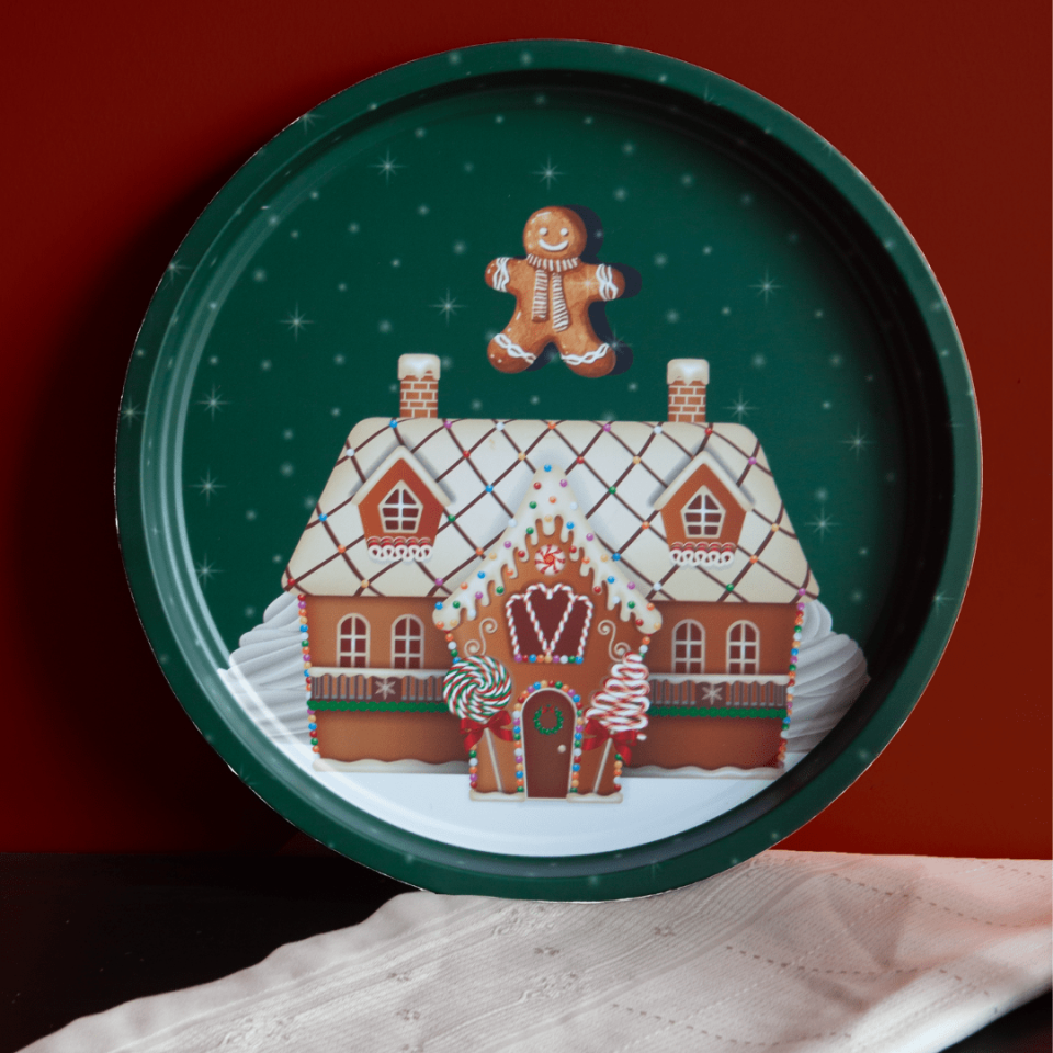 Sarkap Home Yılbaşı Desenli Dekoratif Metal Tepsi - Happy New Year BreadHouse