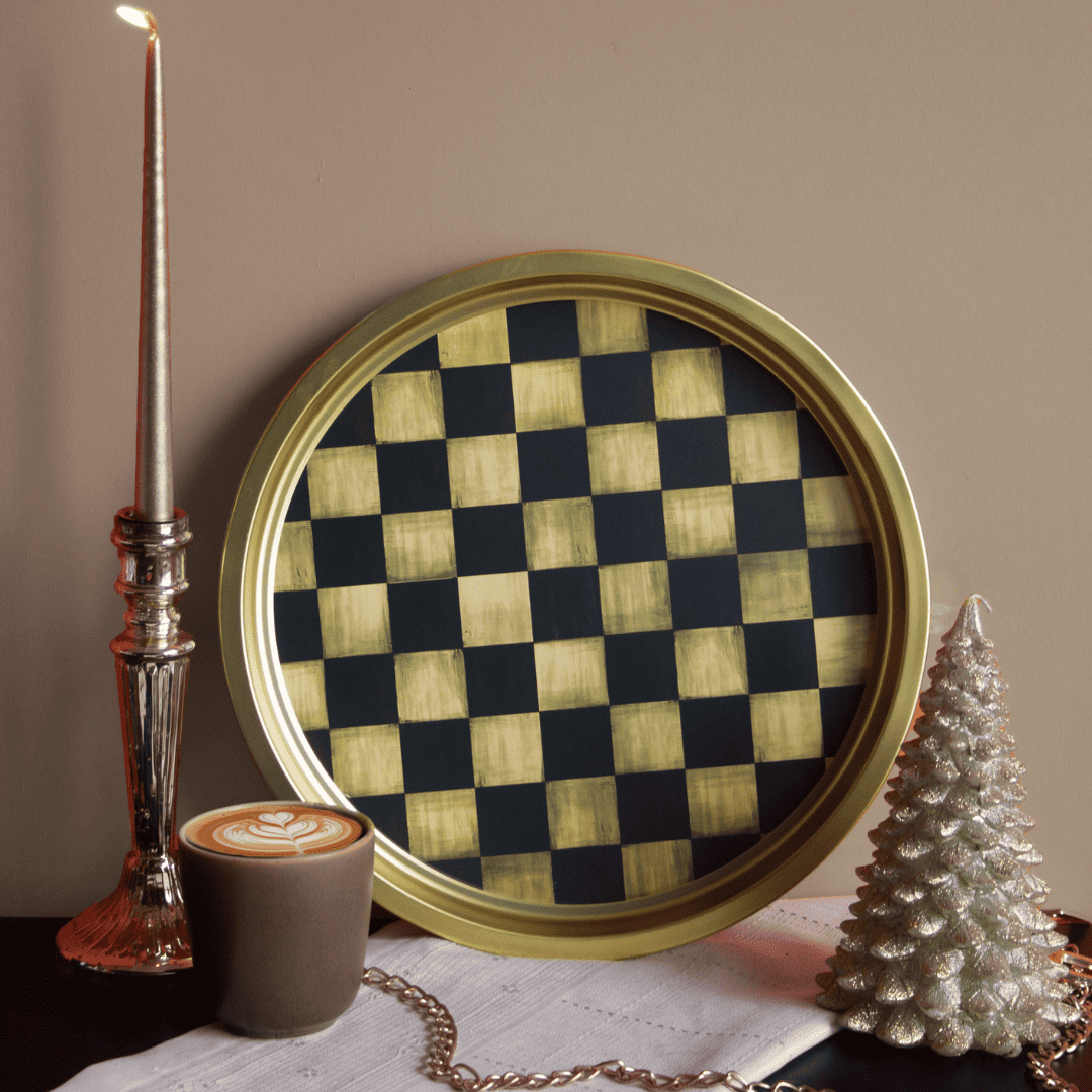 Sarkap Home Yılbaşı Desenli Dekoratif Metal Tepsi - Happy New Year Dama