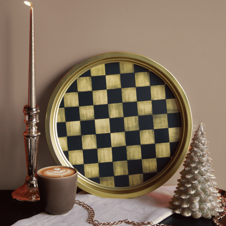 Sarkap Home Yılbaşı Desenli Dekoratif Metal Tepsi - Happy New Year Dama