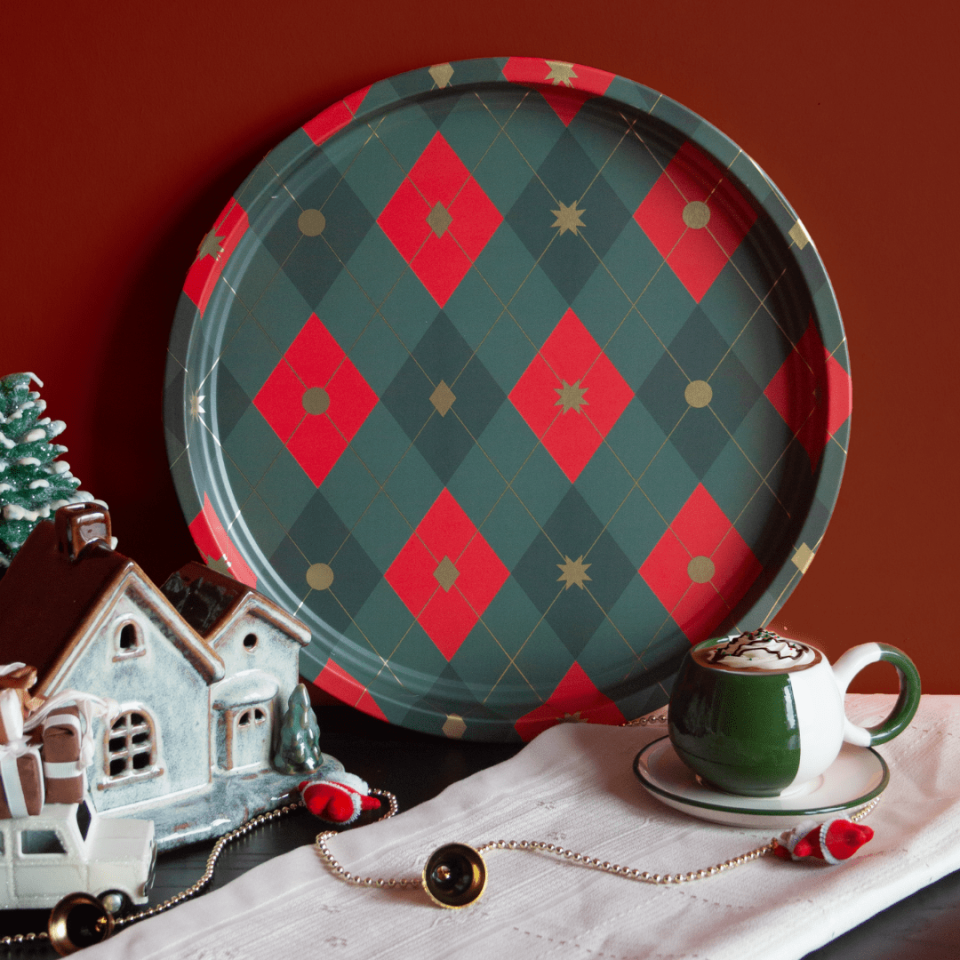 Sarkap Home Yılbaşı Desenli Dekoratif Metal Tepsi - Happy New Year Baklava