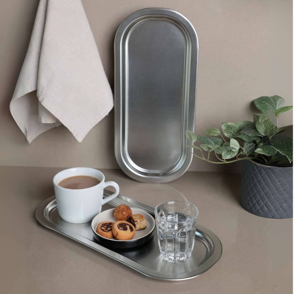 Sarkap Home 2'li Oval Sunumluk Tepsi Silver