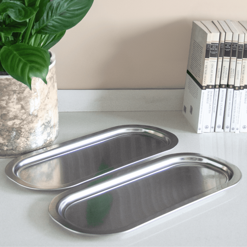 Sarkap Home 2'li Oval Sunumluk Tepsi Silver