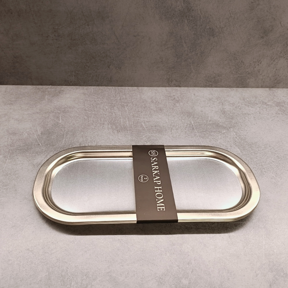 Sarkap Home 2'li Oval Sunumluk Tepsi Silver