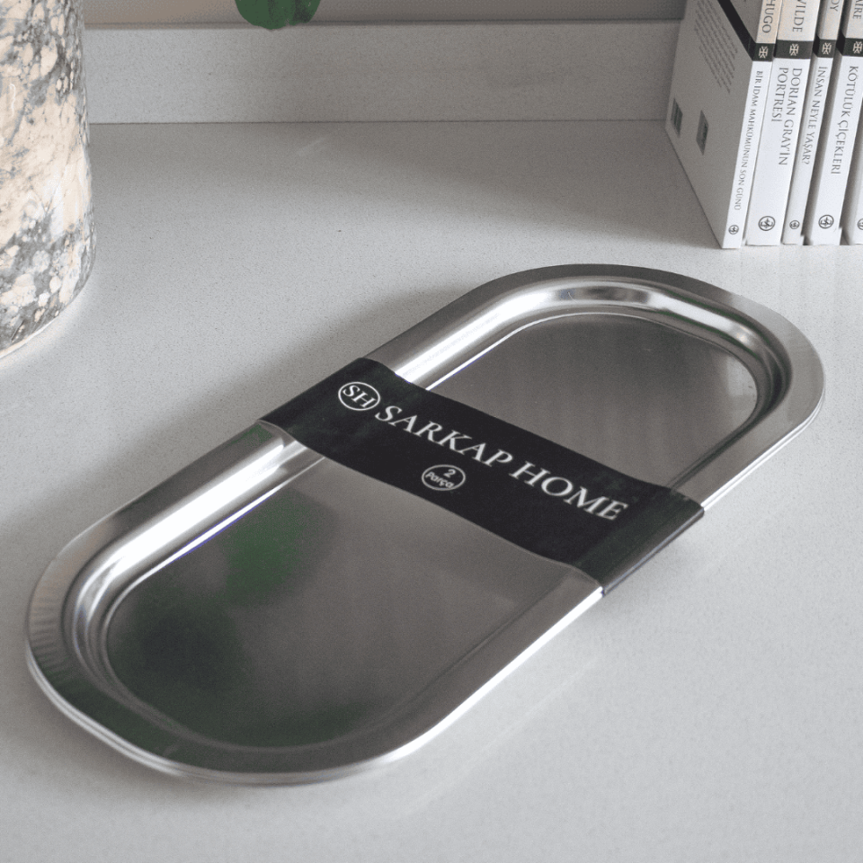 Sarkap Home 2'li Oval Sunumluk Tepsi Silver