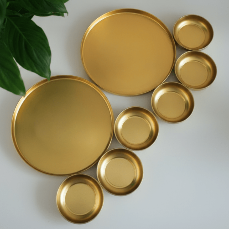 Sarkap Home 2'li Sunumluk Tepsi ve 6'lı Çerezlik Servis Seti Gold