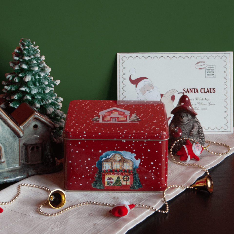 Sarkap Home Yılbaşı Evi Kırmızı Metal Saklama Kutusu