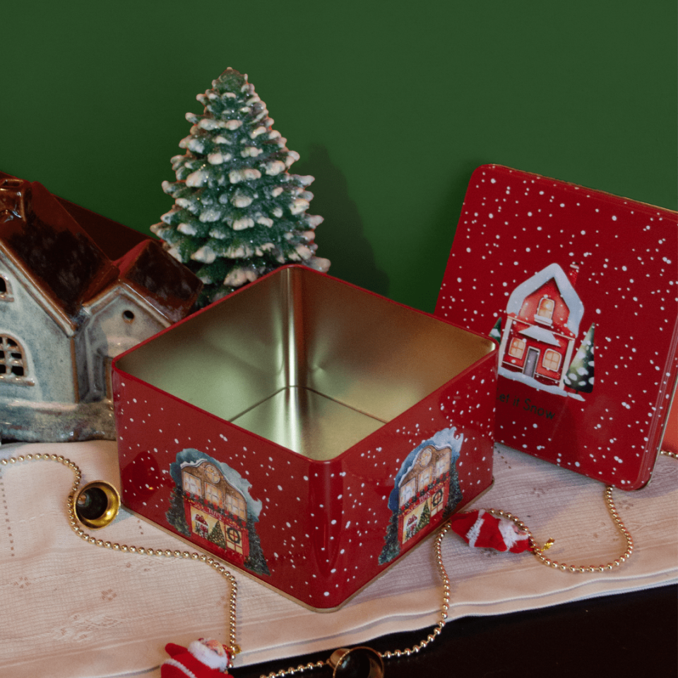 Sarkap Home Yılbaşı Evi Kırmızı Metal Saklama Kutusu