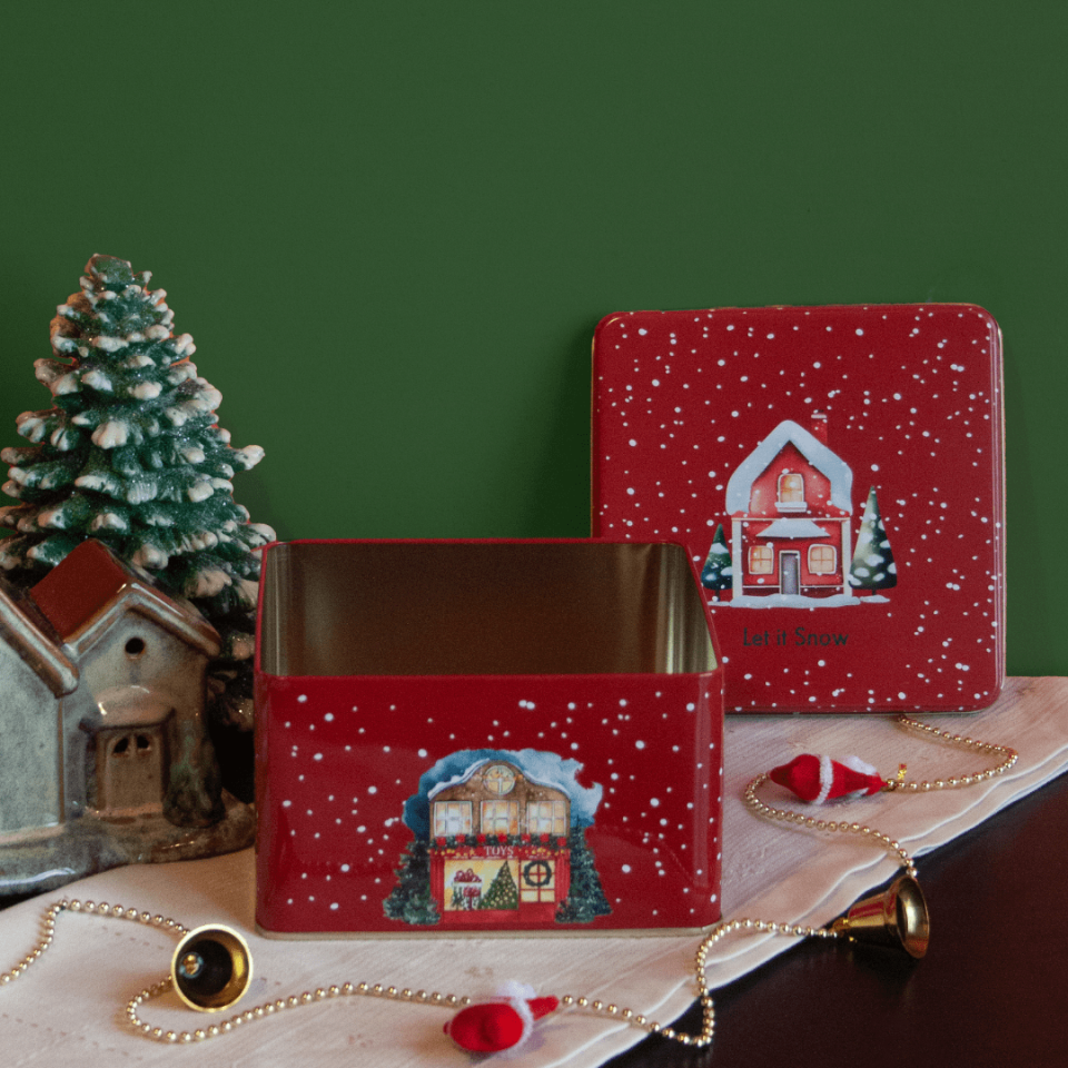 Sarkap Home Yılbaşı Evi Kırmızı Metal Saklama Kutusu