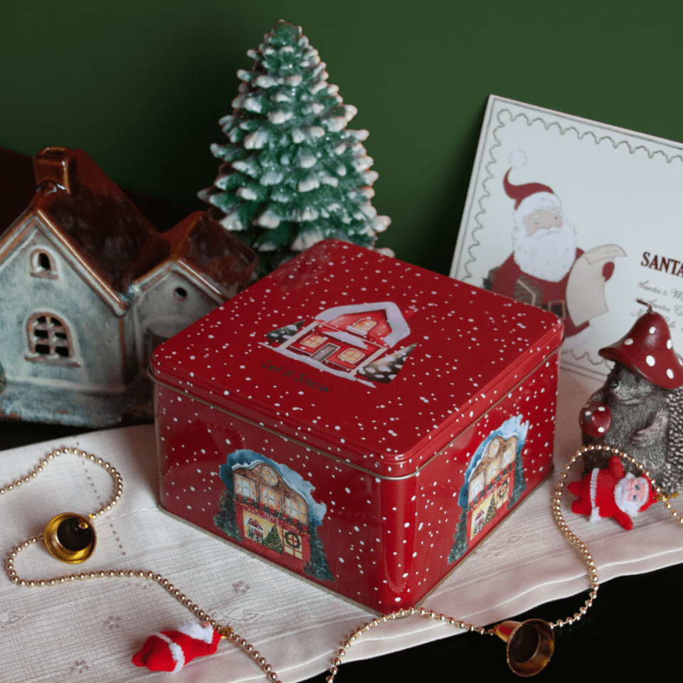 Sarkap Home Yılbaşı Evi Kırmızı Metal Saklama Kutusu