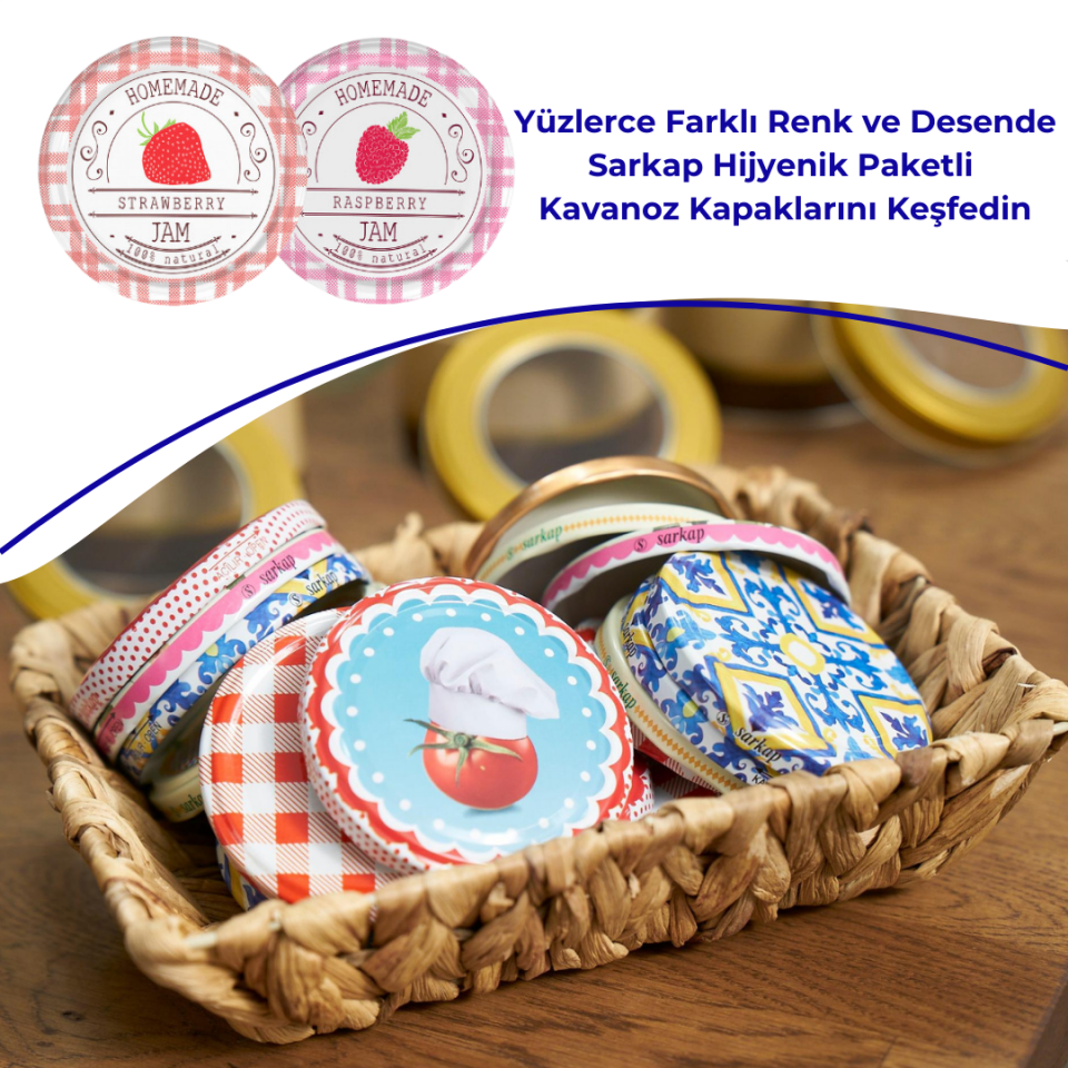Hijyenik Paketli 10 Adet Kavanoz Kapağı Meyve Desenler 82 mm Çilek