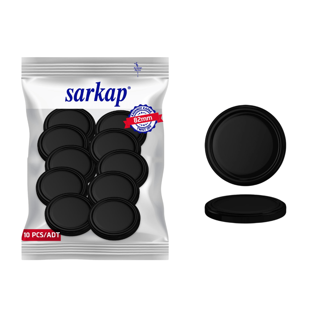 Hijyenik Paketli 10 Adet Kavanoz Kapağı Düz Renkler 82 mm MatSiyah