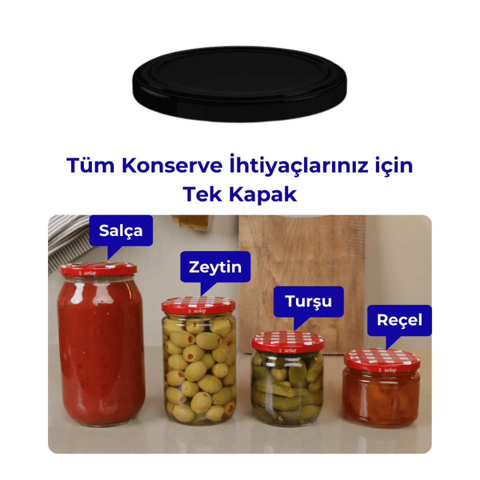 Hijyenik Paketli 10 Adet Kavanoz Kapağı Düz Renkler 82 mm MatSiyah