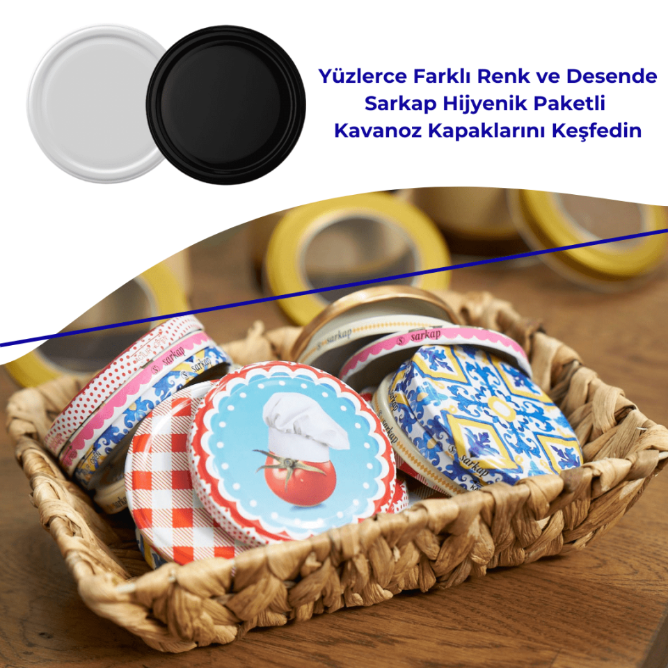 Hijyenik Paketli 10 Adet Kavanoz Kapağı Düz Renkler 82 mm MatSiyah