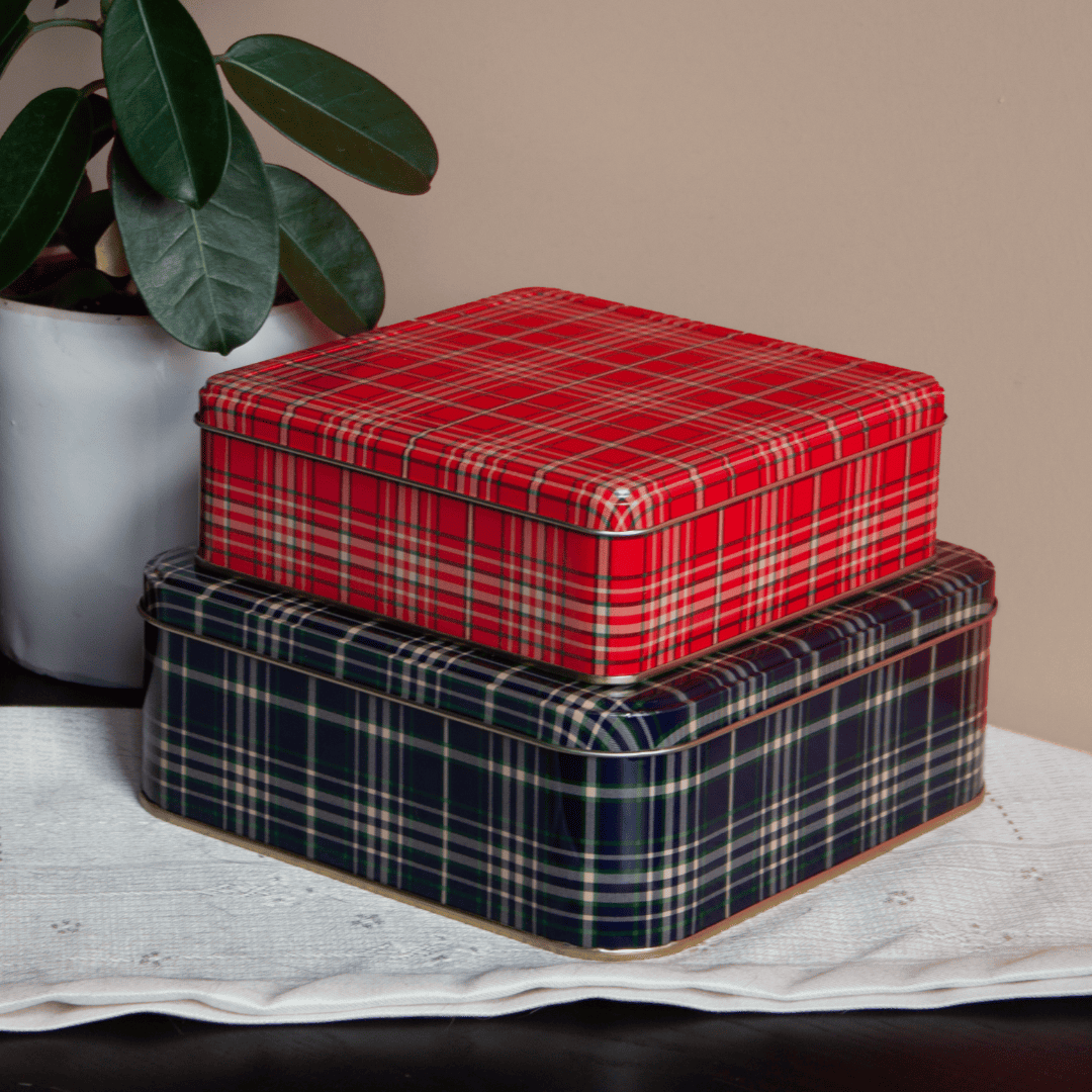 Sarkap Home 2'li Ekose Desenli Metal Saklama Kutusu Seti