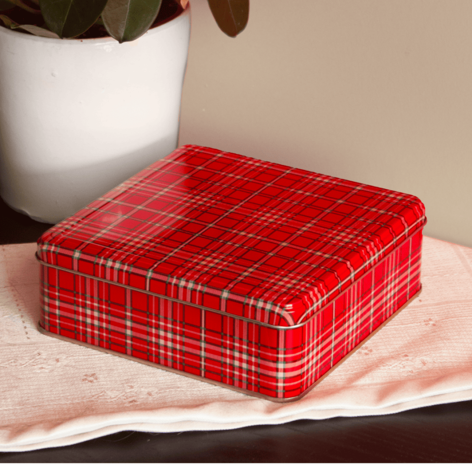 Sarkap Home 2'li Ekose Desenli Metal Saklama Kutusu Seti