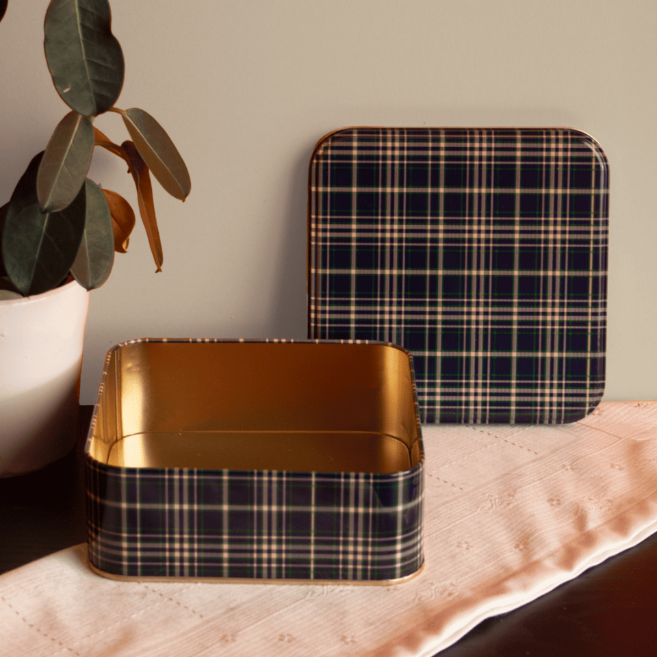 Sarkap Home 2'li Ekose Desenli Metal Saklama Kutusu Seti