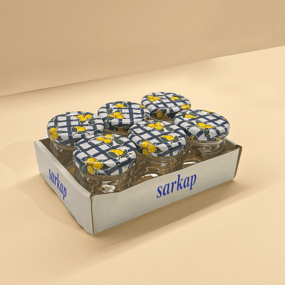 Sarkap Home 6'lı 40 ml Yuvarlak Cam Kavanoz MaviÇizgiLimon
