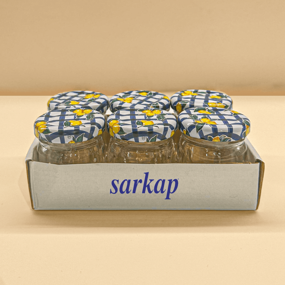 Sarkap Home 6'lı 40 ml Yuvarlak Cam Kavanoz MaviÇizgiLimon