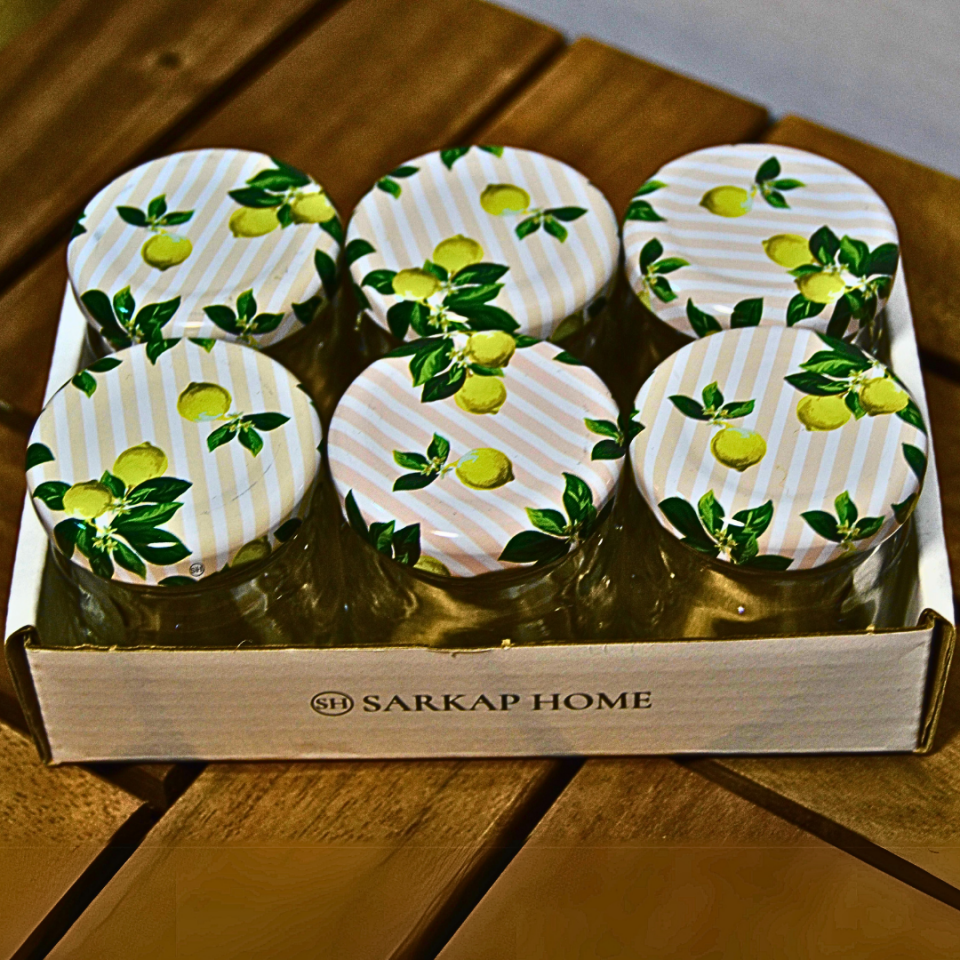 Sarkap Home 6'lı 40 ml Yuvarlak Cam Kavanoz PembeÇizgiLimon