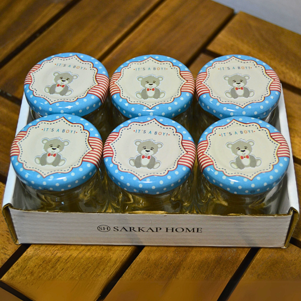 Sarkap Home 6'lı 40 ml Yuvarlak Cam Kavanoz BabyBoyMavi