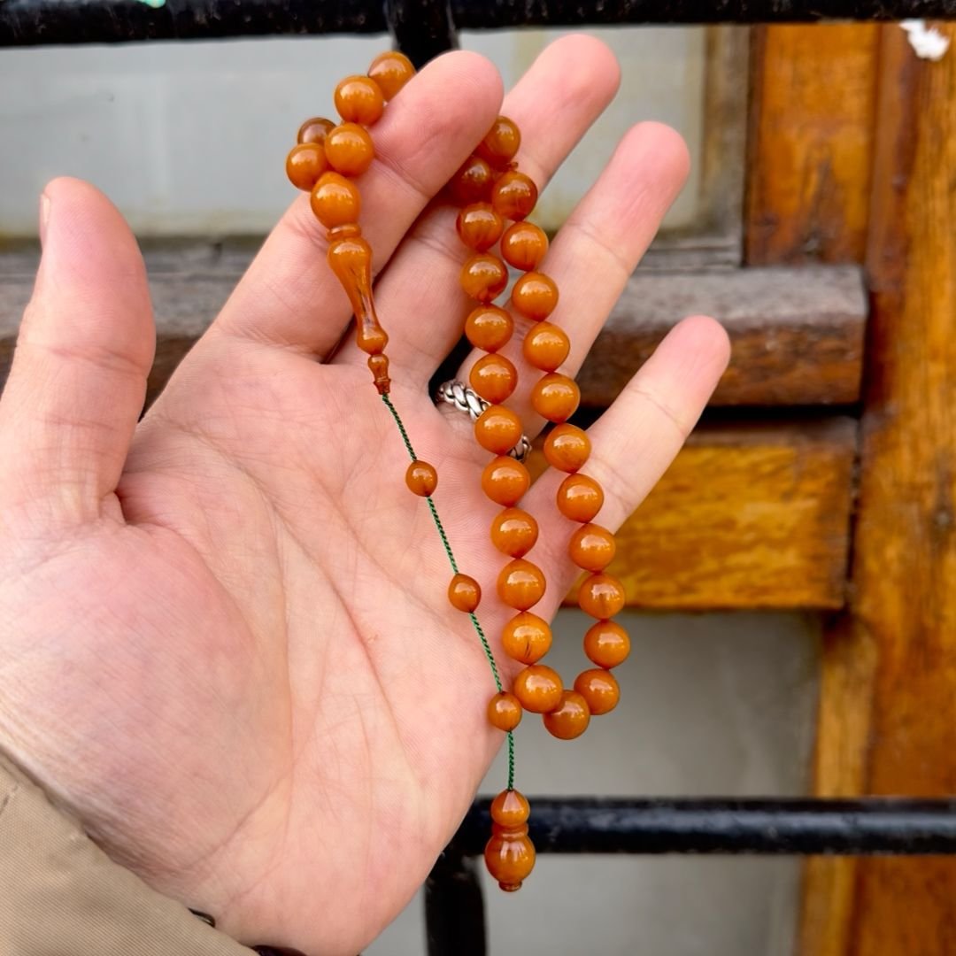 Sığırcık Kesim Usta İşi Sıkma Kehribarı Tesbih
