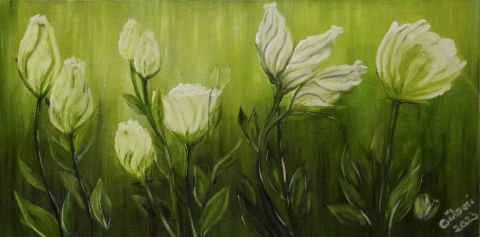 BEYAZ ÇİÇEK YAĞLI BOYA TABLOSU 35 X 70 cm